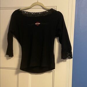 Harley-Davidson Black Tee with Lace Accents
